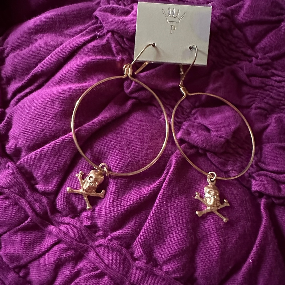Delicate Skull Hoops with Brass Finish